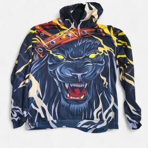 Y2K DYKHMILY Men's Dark Streetwear Wolf Graphic Hoodie